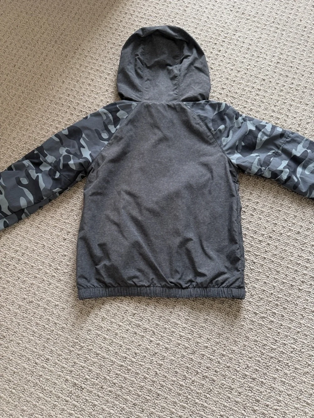Oshkosh Kids' Gray Hooded Windbreaker Jacket with Gray Camo Sleeves